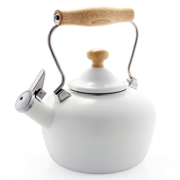 Enamel-on-Steel Matte White Carinawood Teakettle (1.8 Qt)