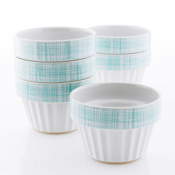 white and aqua Stackable Ramekins,  Set of 6 (1 Cup)