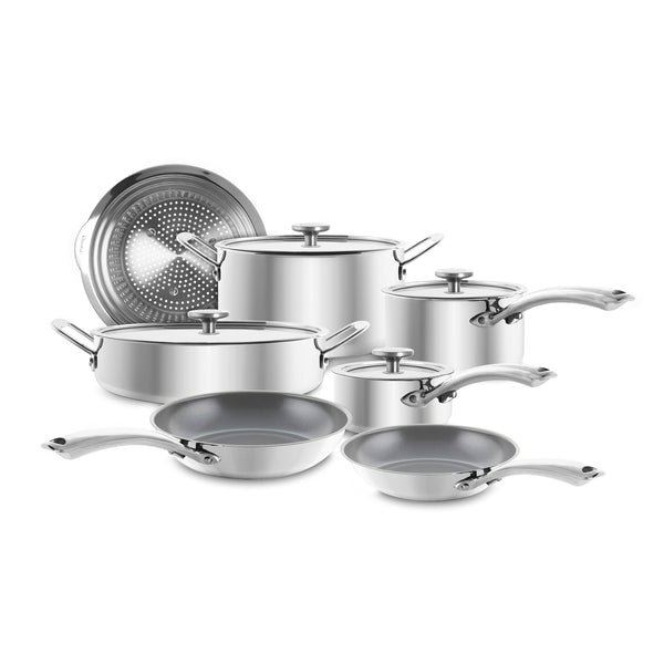 11 piece 3.clad set including steamer pasta insert