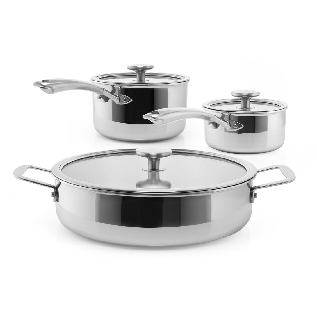 3.clad 6 piece professional set sauteuse saucepan 2.5 qt and 1 qt.