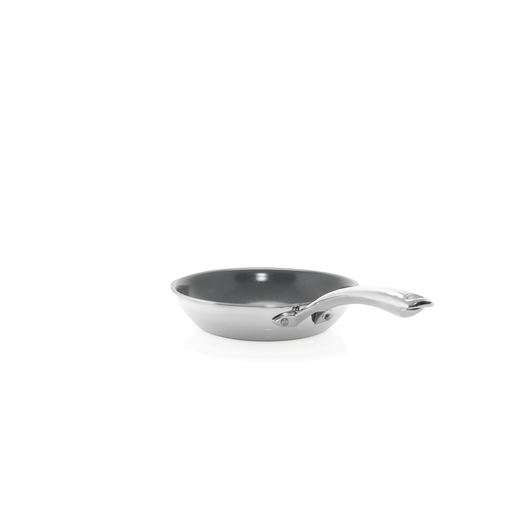 3.clad fry pan tri-ply ceramic coated polished 8 inch