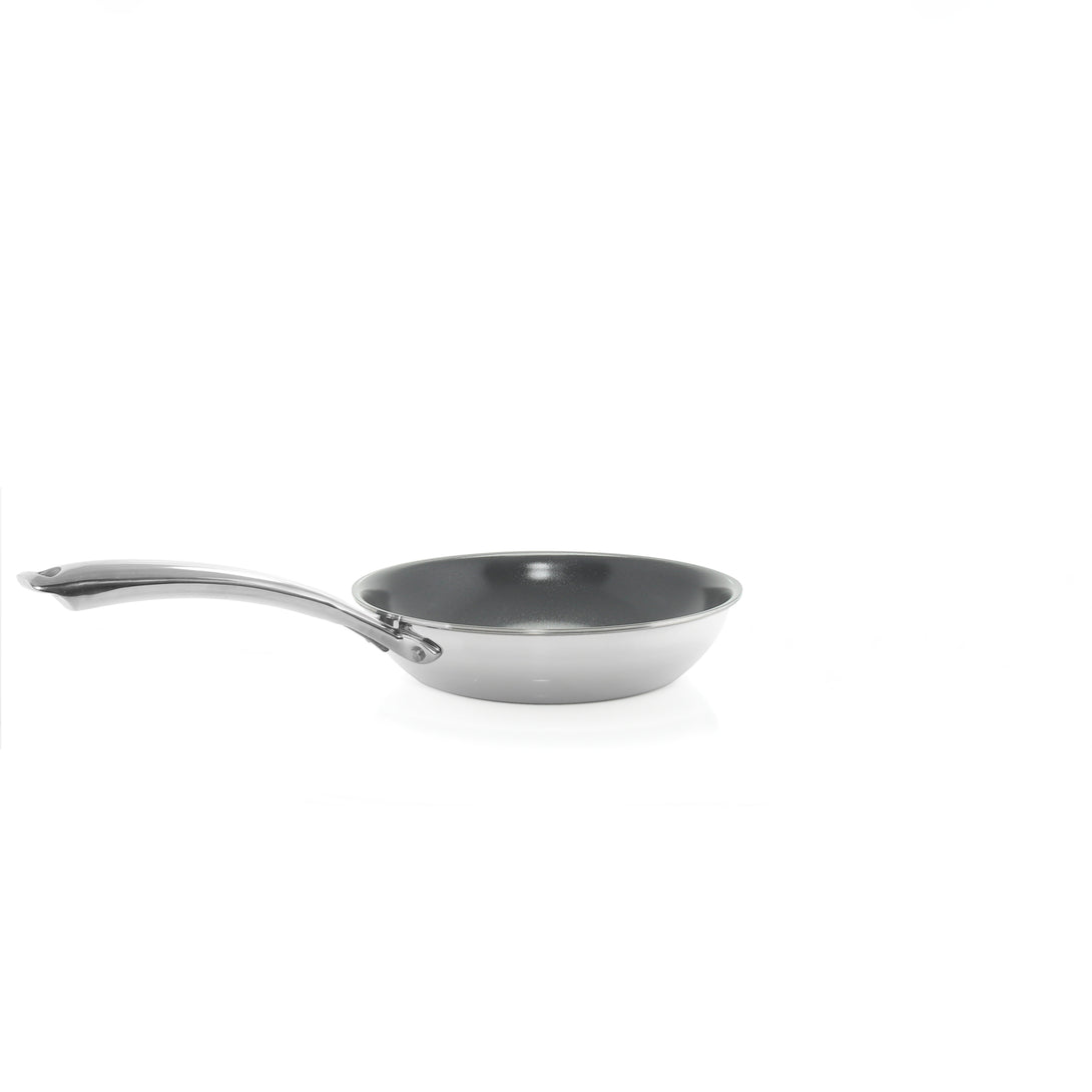 3.clad fry pan tri-ply ceramic coated polished 8 inch