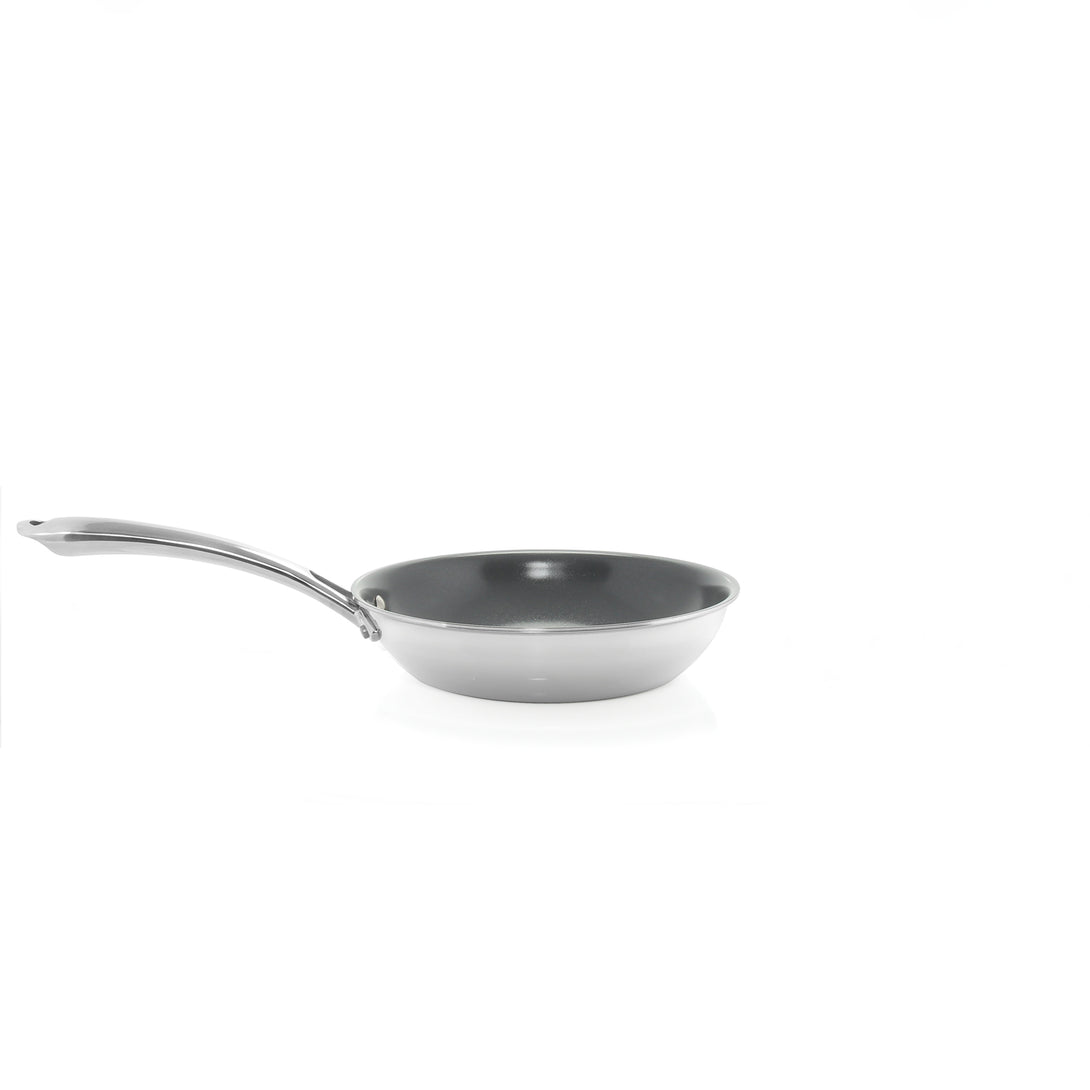 3.clad fry pan tri-ply ceramic coated polished 8 inch