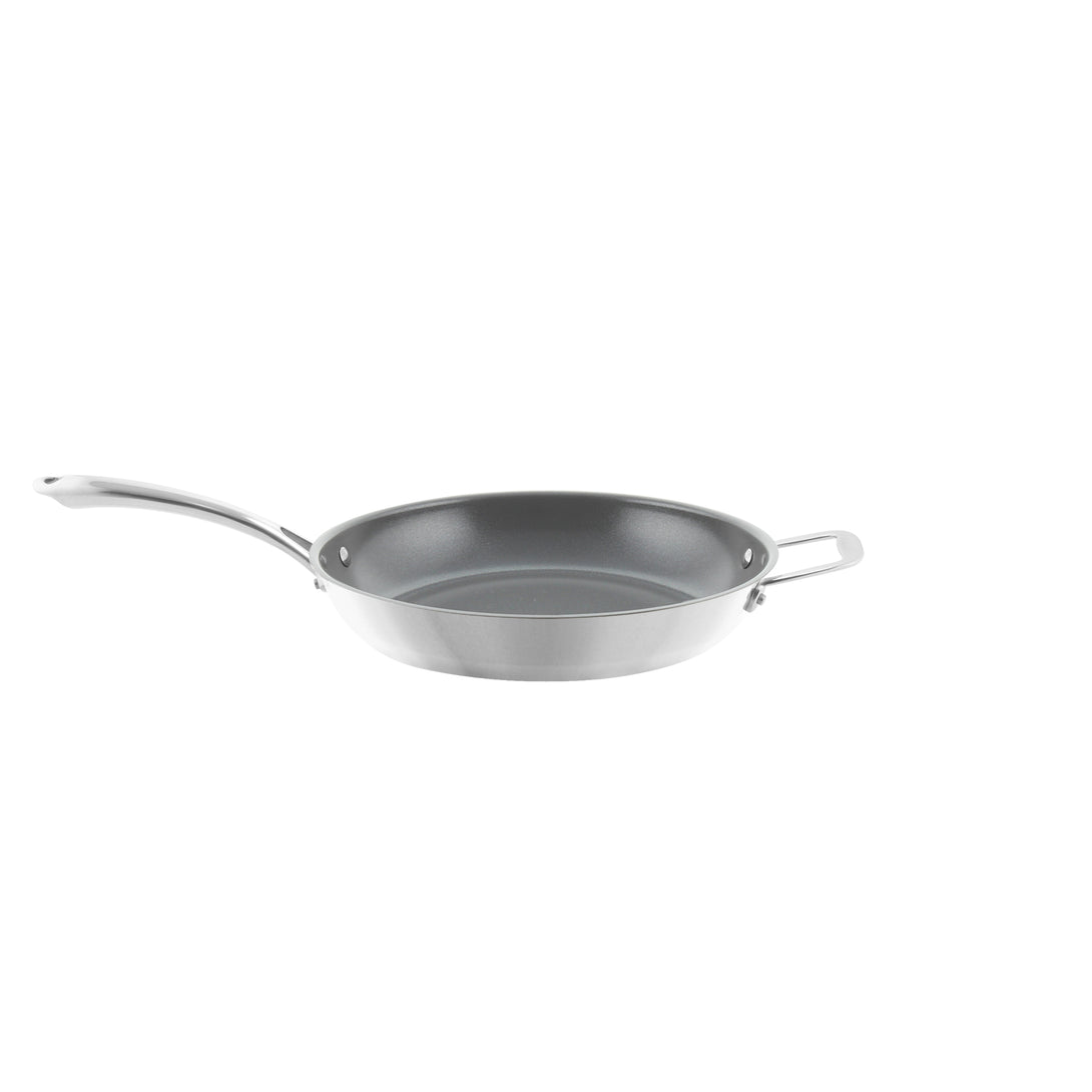 3.clad fry pan tri-ply ceramic coated polished 11 inch