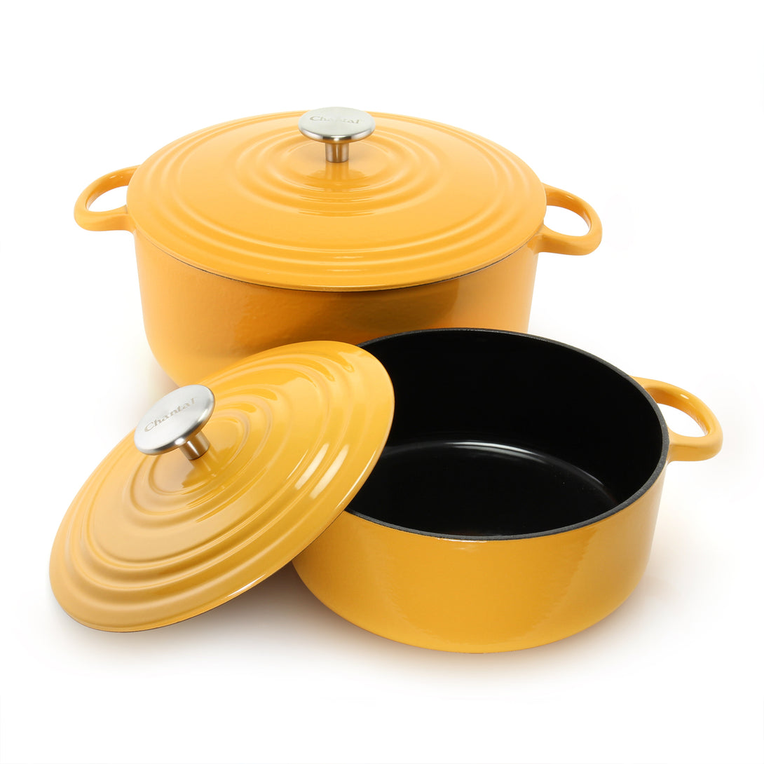 marigold yellow cast iron dutch oven set 3 and 7 quart cast iron dutch ovens