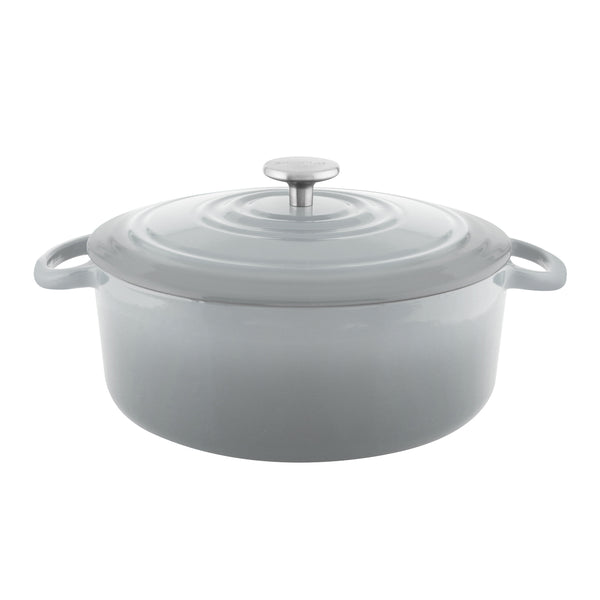 Gray cast-iron round dutch oven with premium enamel interior and exterior 7 quart stainless knob