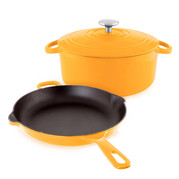 cast iron set skillet dutch oven in marigold